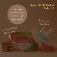Small Decorative Shelf Basket with Lid, 10-12" Wide