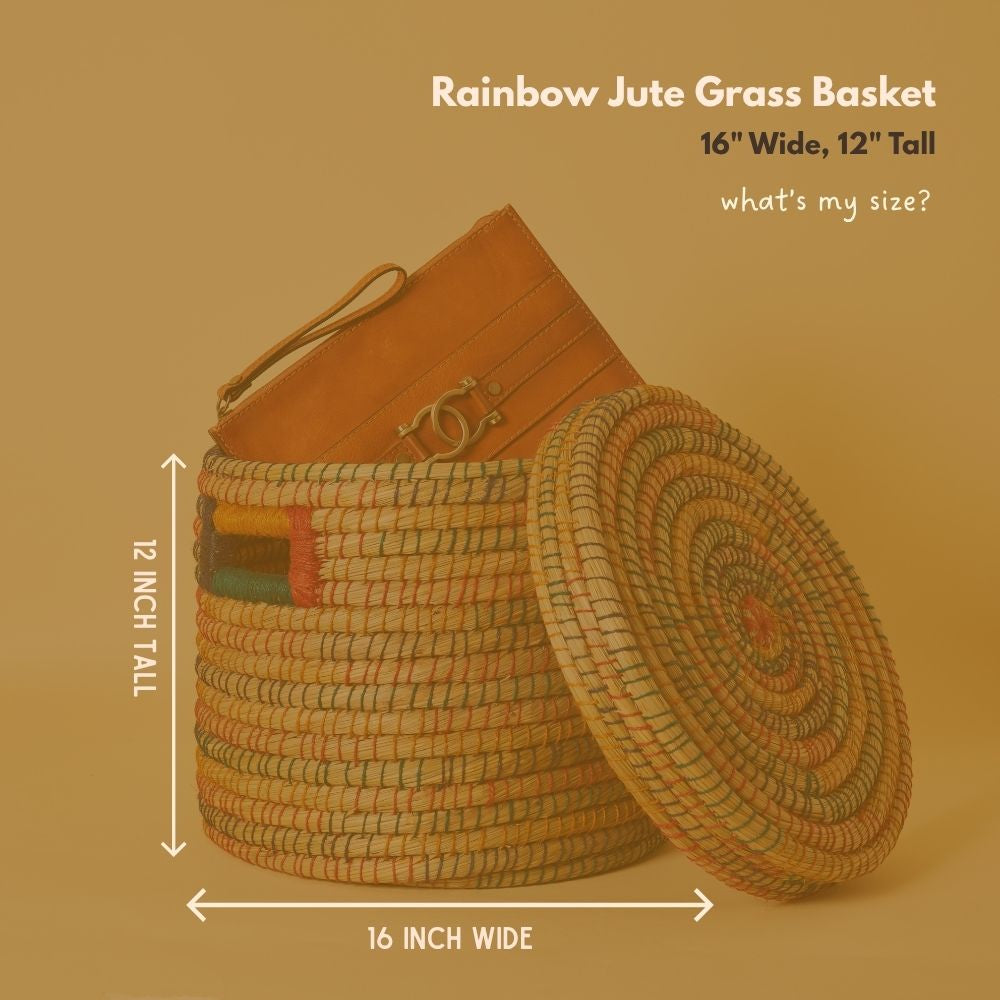 Large Colorful Storage Baskets with Lids, Rainbow Color Jute Wicker