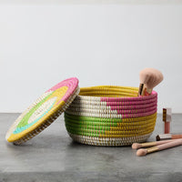 Small Decorative Shelf Basket with Lid, 10-12" Wide