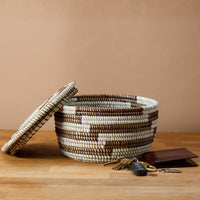 Small Decorative Shelf Basket with Lid, 10-12" Wide