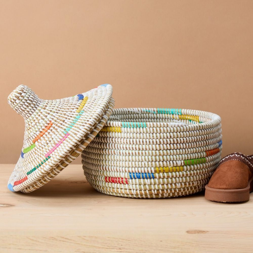 Small Decorative Shelf Basket with Lid, 10-12" Wide
