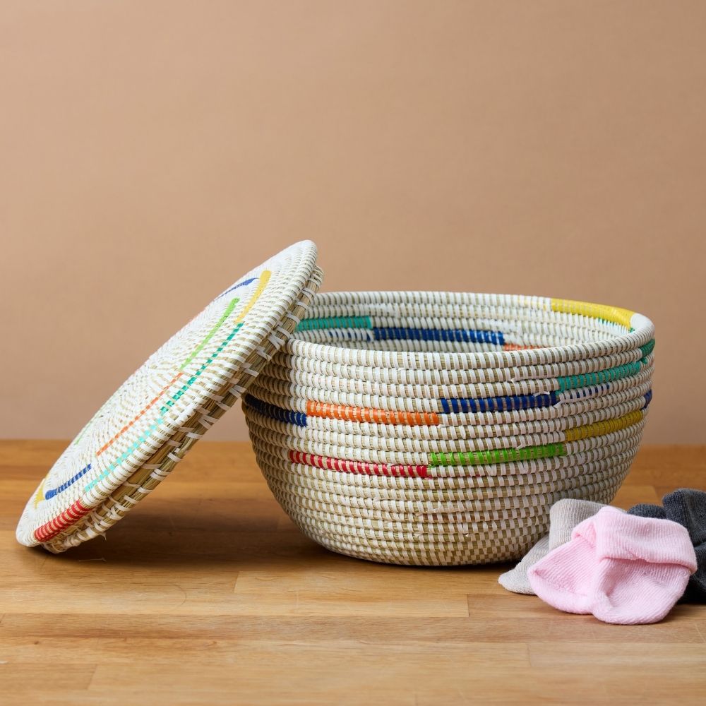 Small Decorative Shelf Basket with Lid, 10-12" Wide