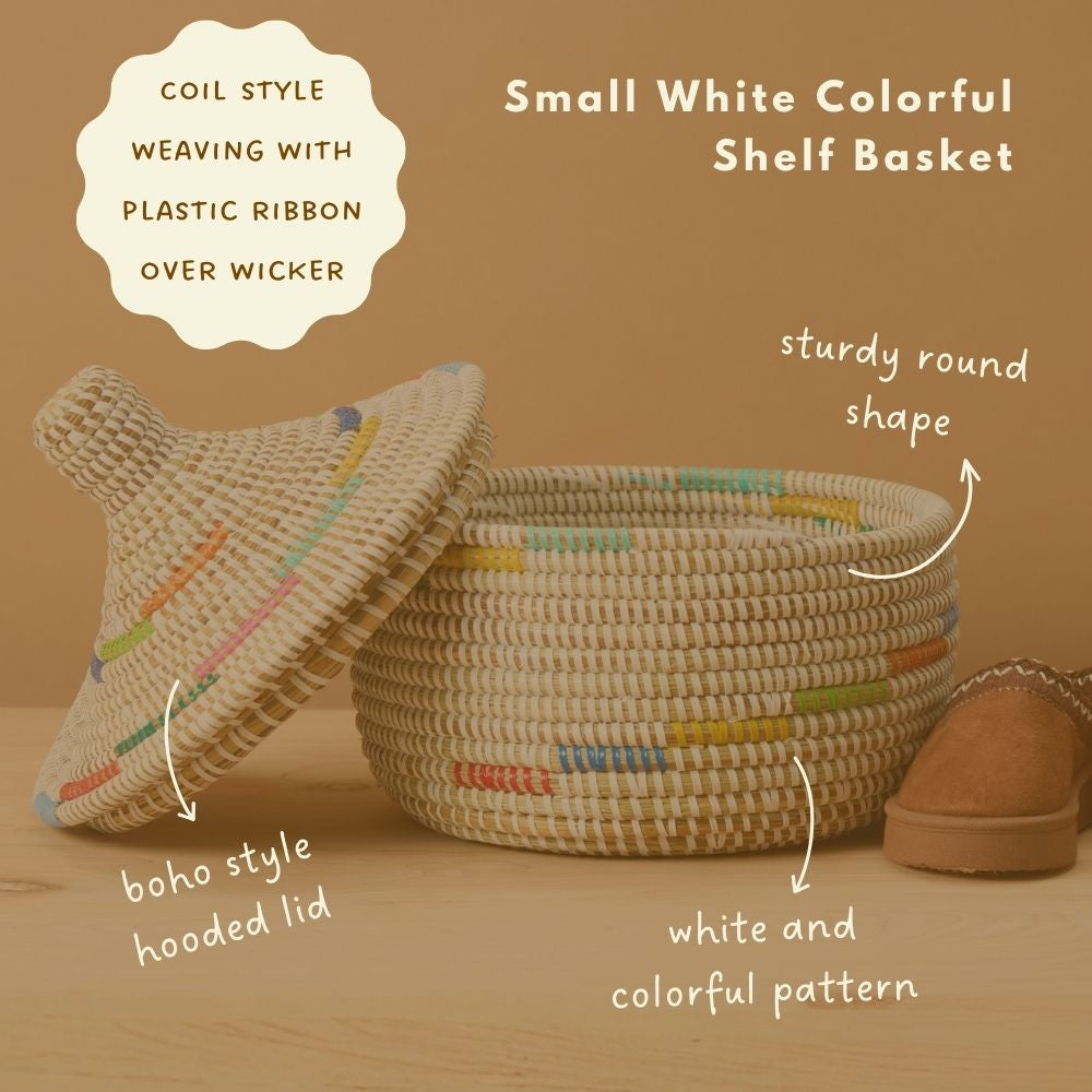 Small Decorative Shelf Basket with Lid, 10-12" Wide