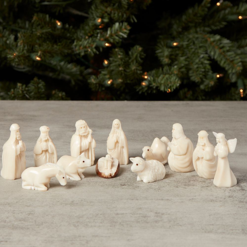 Mini Tagua Ivory Tabletop Nativity Manger Scene Figurine Set of 12