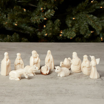 Mini Tagua Ivory Tabletop Nativity Manger Scene Figurine Set of 12