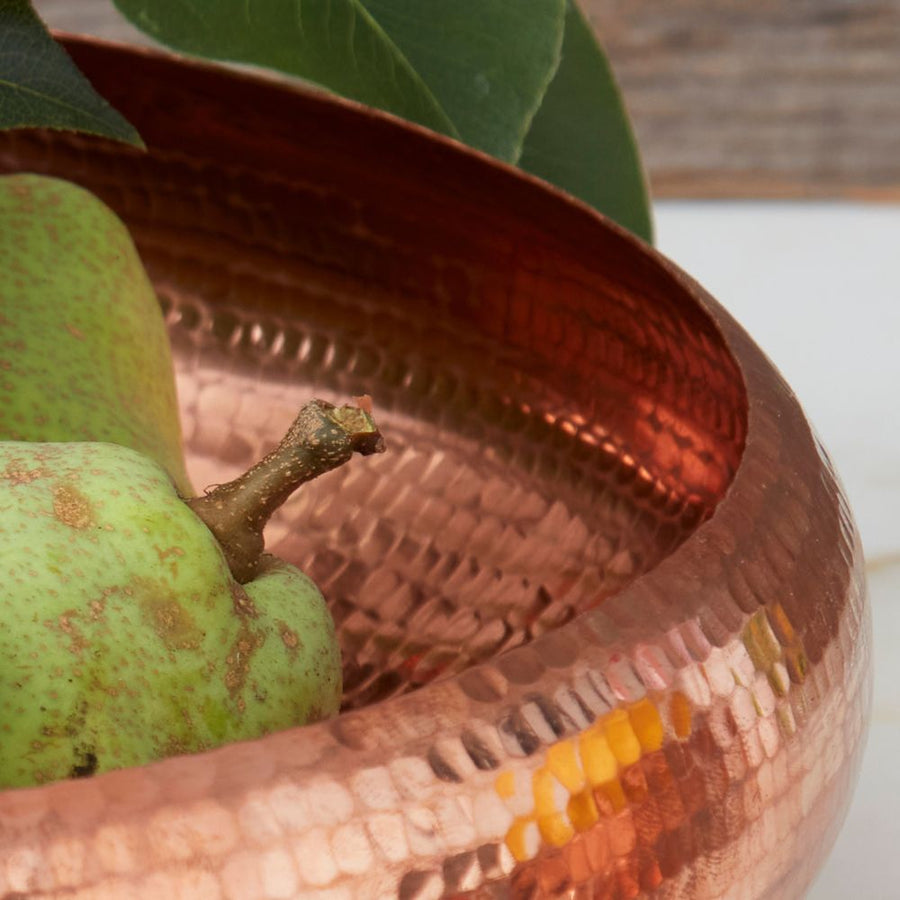 Wide Hand Hammered Copper Fruit Bowl