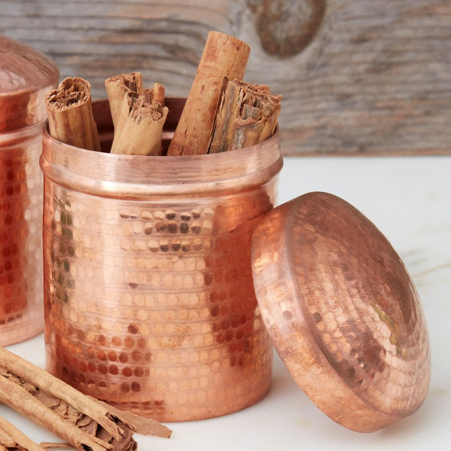 Hand Hammered Copper Spice Canisters Set