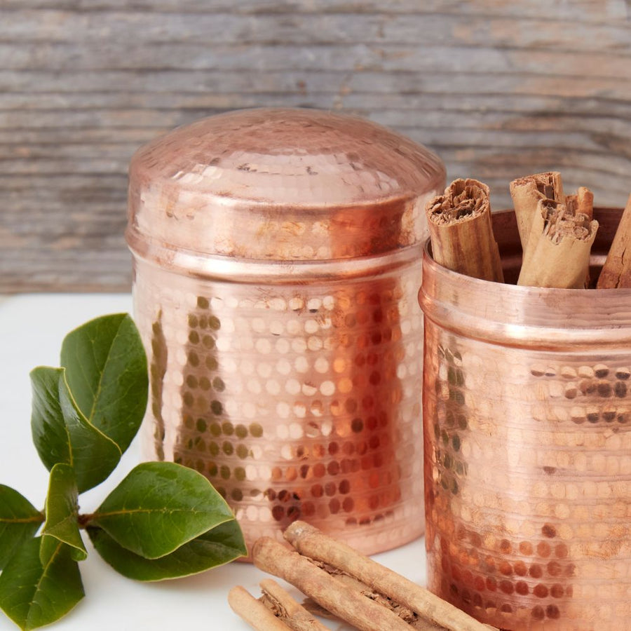 Hand Hammered Copper Spice Canisters Set