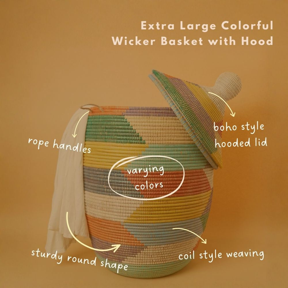 Colorful Wicker Storage Baskets with Hooded Lids