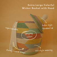 Colorful Wicker Storage Baskets with Hooded Lids