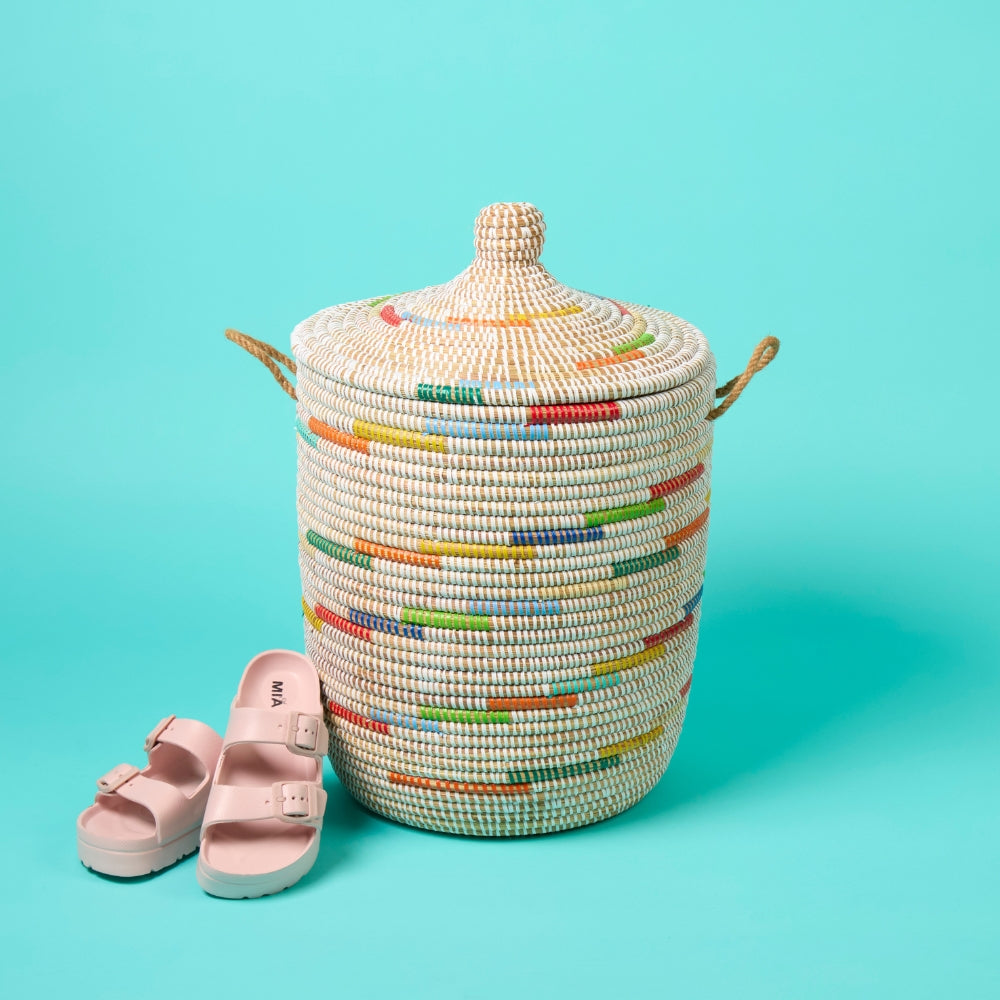 Small Decorative Wicker Basket with Hood Lid, 12" Wide, 14" Tall