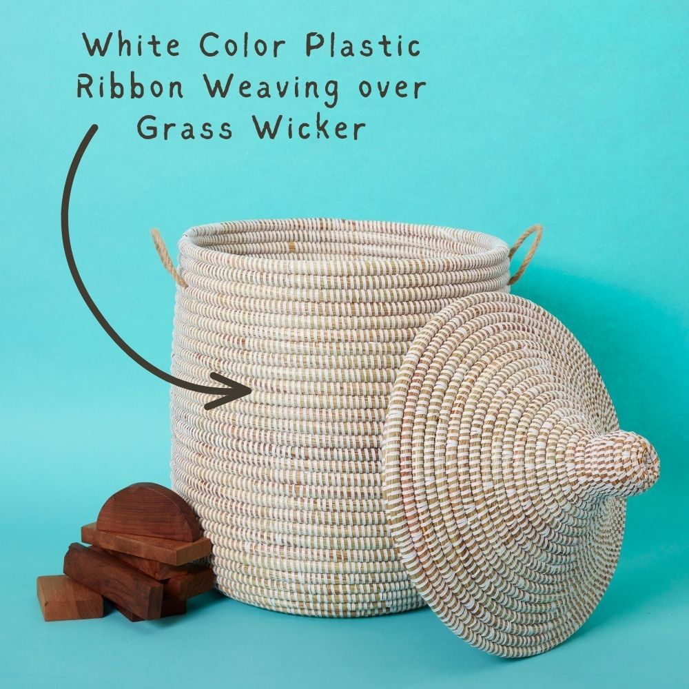 White Handwoven Wicker Baskets with Hooded Lids