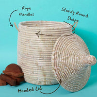 Small Decorative Wicker Basket with Hood Lid, 12" Wide, 14" Tall