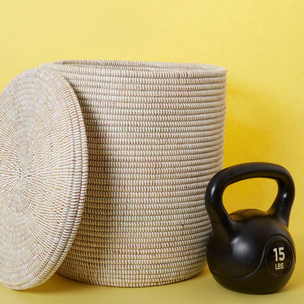 White Wicker Baskets with Flat Lids