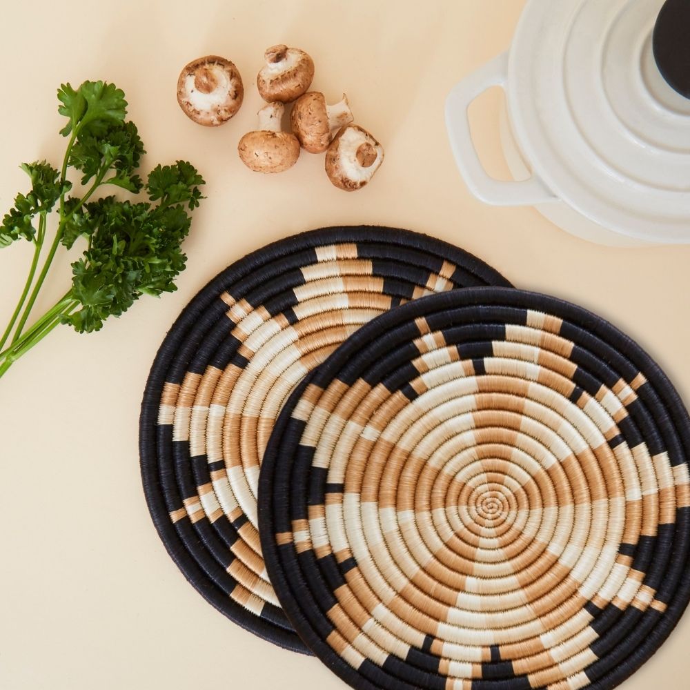 Black Woven Trivets Set for Hot Dishes