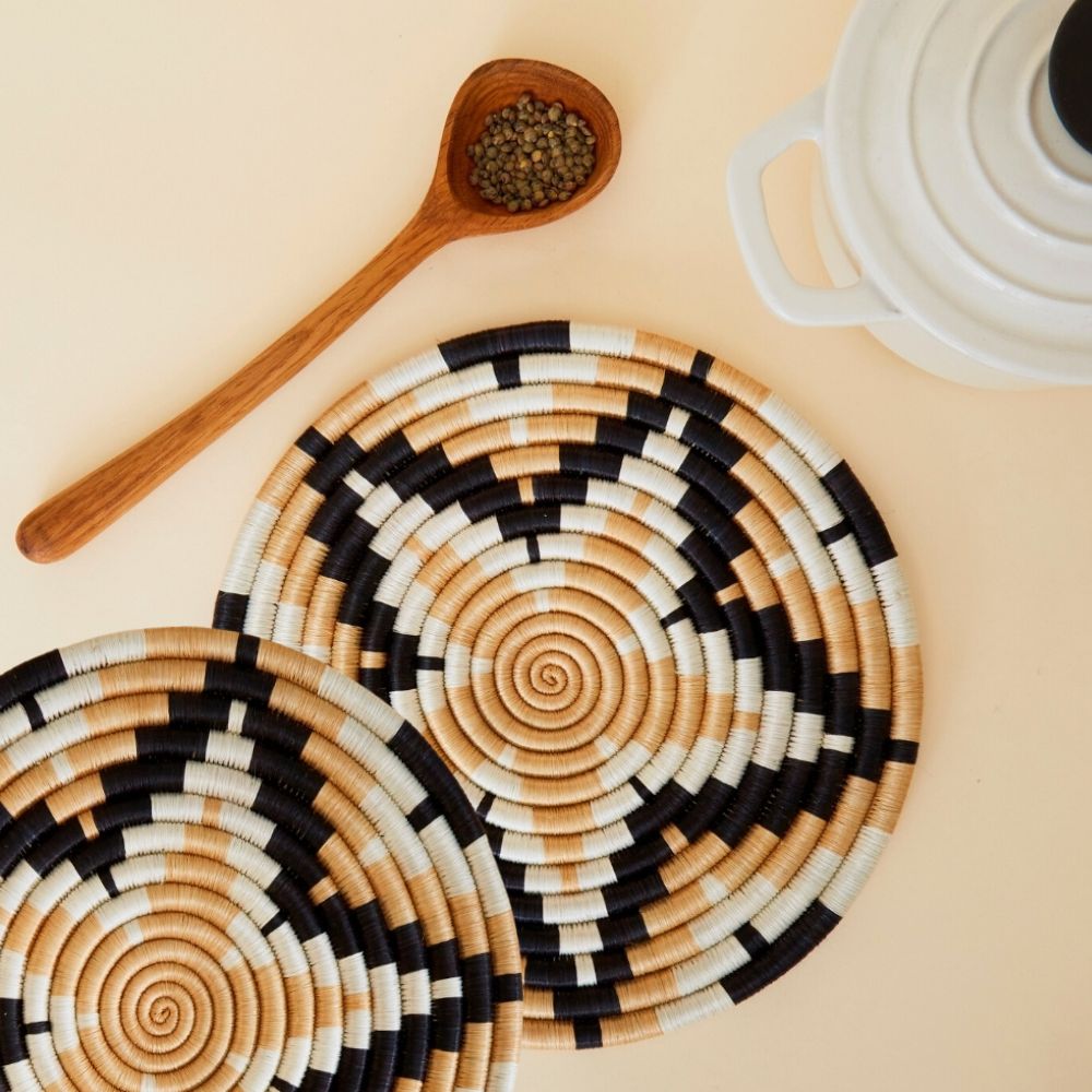 Black Woven Trivets Set for Hot Dishes