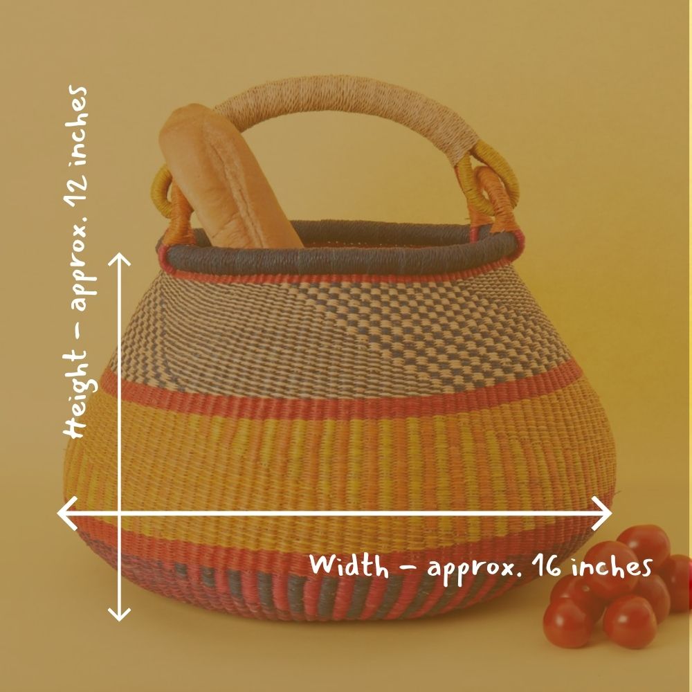 Boho Pot Shape Picnic Basket, Home & Kitchen Decor, Wicker Basket, Living Room Basket, Harvesting, Foraging, Gathering, Fruit Storage, Woven, 16" Wide