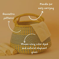 Boho Pot Shape Picnic Basket, Home & Kitchen Decor, Wicker Basket, Living Room Basket, Harvesting, Foraging, Gathering, Fruit Storage, Woven, 16" Wide