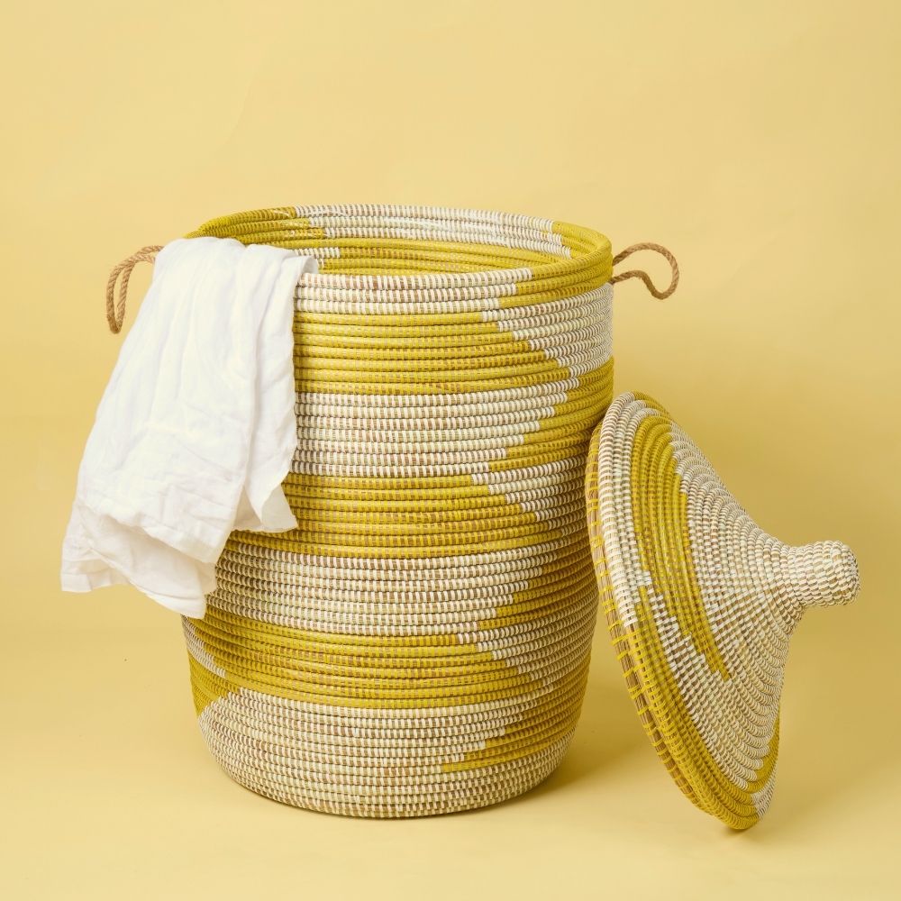 Yellow White Decorative Wicker Baskets