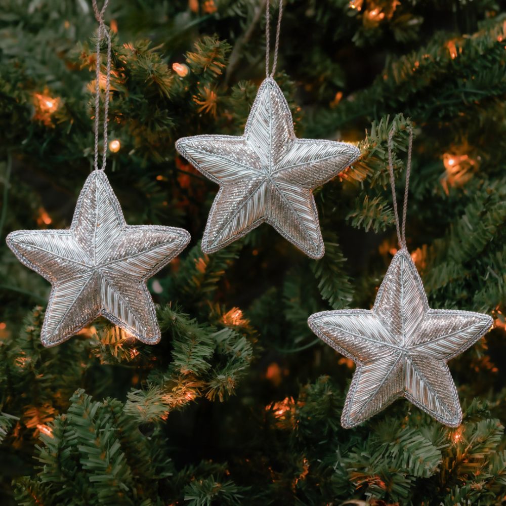 Silver Zardozi Star Ornament