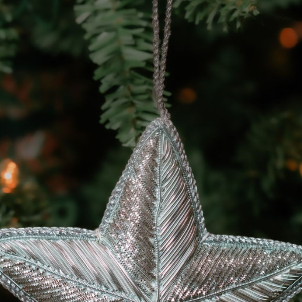 Silver Sparkling Star Embroidery Ornament