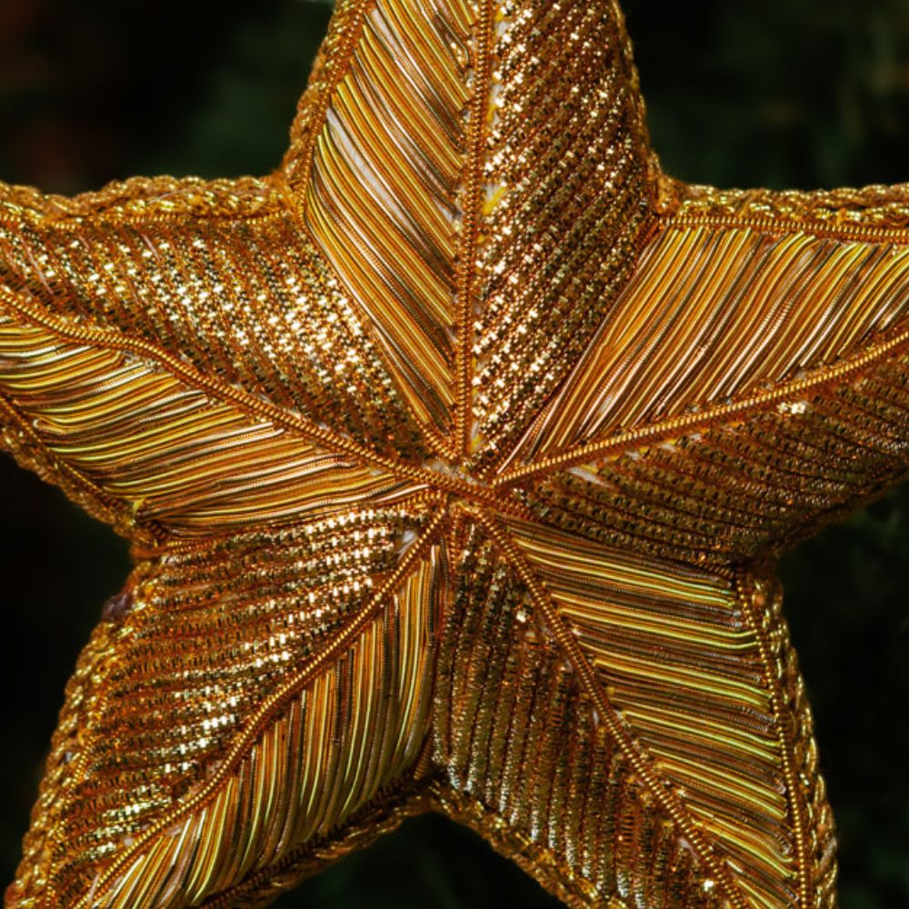 Gold Zardozi Star Embroidery Ornament Set of 3