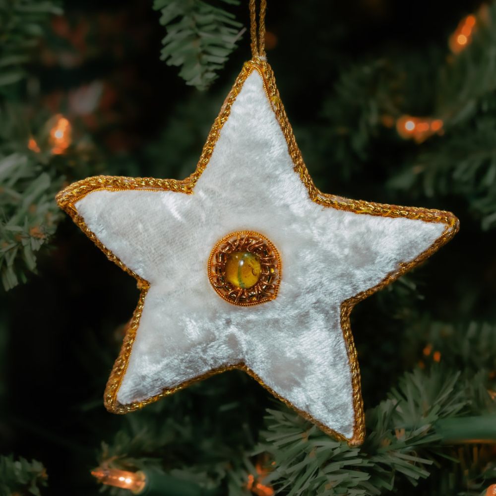 White Zardozi Ornament Set of 3