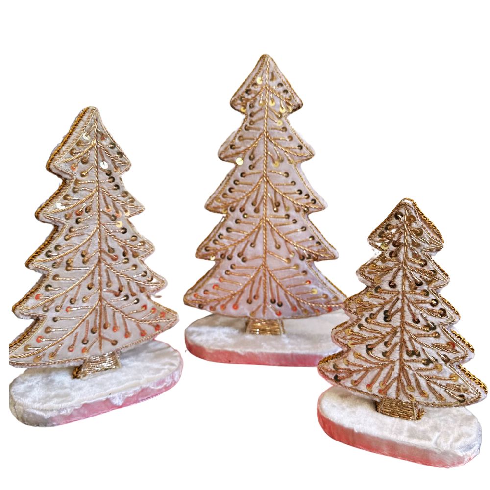 White Zardozi Christmas Tree Set