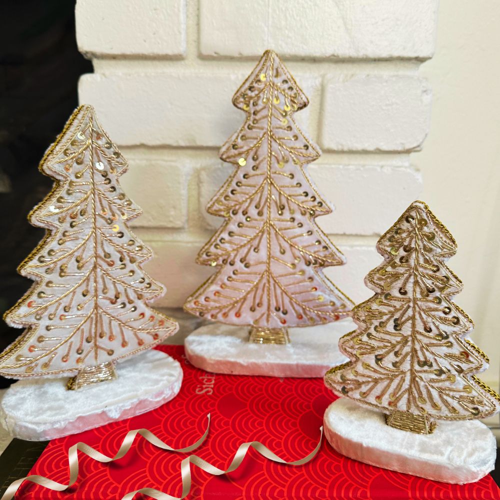 White Zardozi Christmas Tree Set