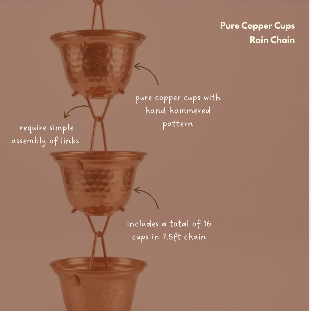 Pure Copper Cups Rain Chain for Gutters