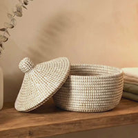 Small Decorative Shelf Basket with Lid, 10-12" Wide