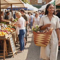 Bohemian African Market Basket, Blue Green