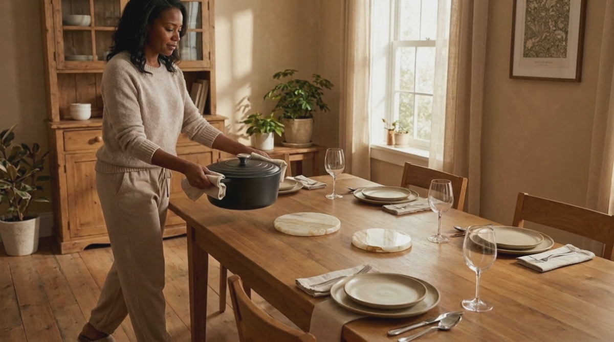 Load video: Onyx Stone Trivets for Dining Table and Kitchen, 7" Round