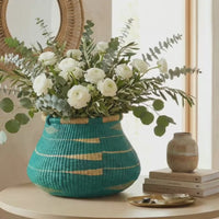 Teal Bohemian Bolga Pot Basket
