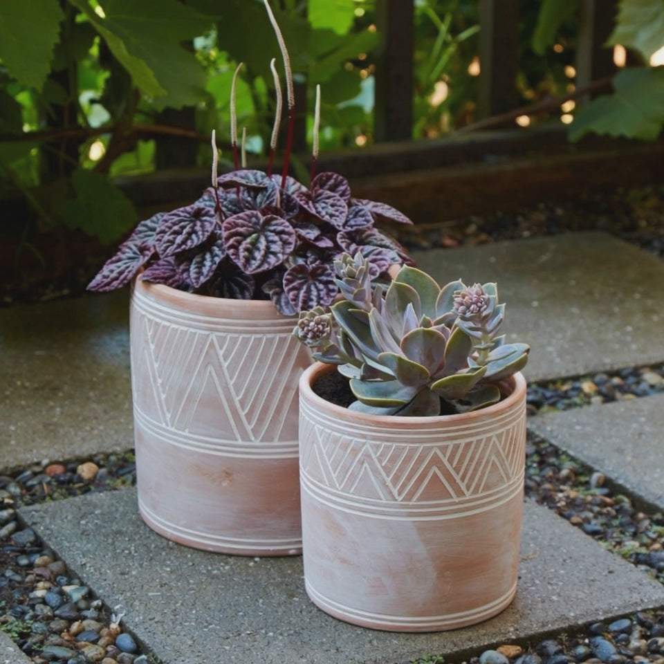 Load video: Indoor Outdoor Terracotta Cylinder Pots, Rangoli Patterns