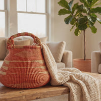 Bolga Pot Basket, Boho Style, 16 Inch Wide