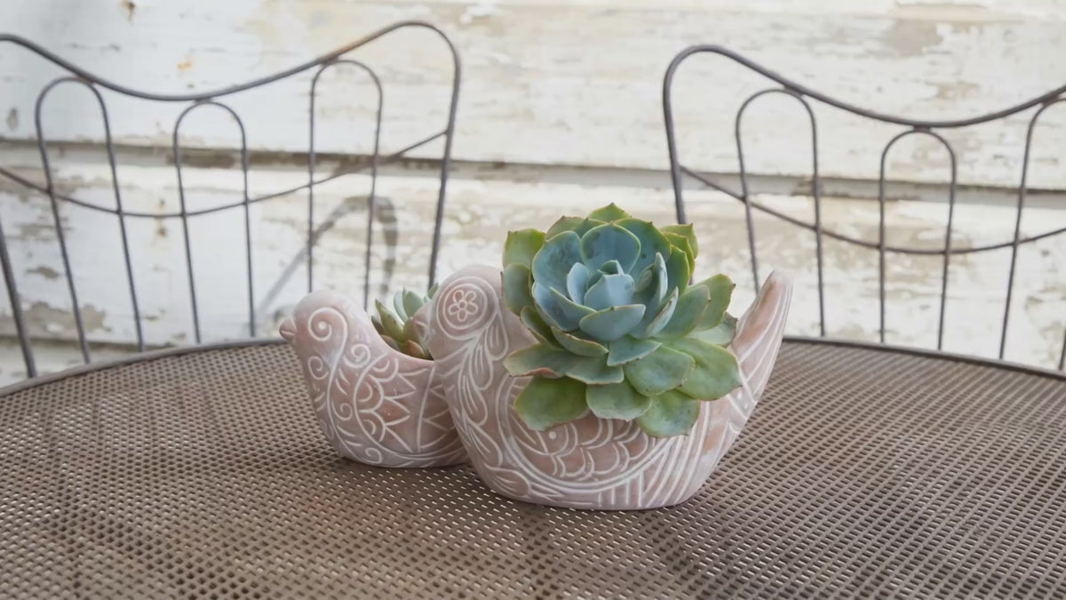 Load video: Small Rangoli Terracotta Bird Pot