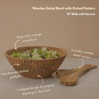Wooden Salad Bowl with Honeycomb Texture Pattern