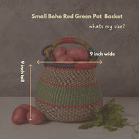 Small Boho Bolga Pot Basket, 9" W, Decorative Bowls, Storage, Harvesting, Gardening, Foraging, Fruit Picking, Hand Woven, Boho Patterns, African, Made in Ghana