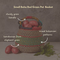 Small Boho Bolga Pot Basket, 9" W, Decorative Bowls, Storage, Harvesting, Gardening, Foraging, Fruit Picking, Hand Woven, Boho Patterns, African, Made in Ghana