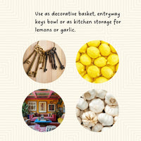 Small Boho Bolga Pot Basket, 9" W, Decorative Bowls, Storage, Harvesting, Gardening, Foraging, Fruit Picking, Hand Woven, Boho Patterns, African, Made in Ghana