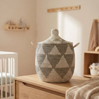 Small Decorative Wicker Basket with Hood Lid, 12" Wide, 14" Tall