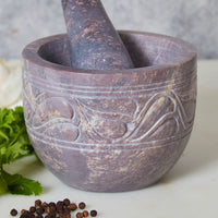 Etched Herbs Mortar Pestle