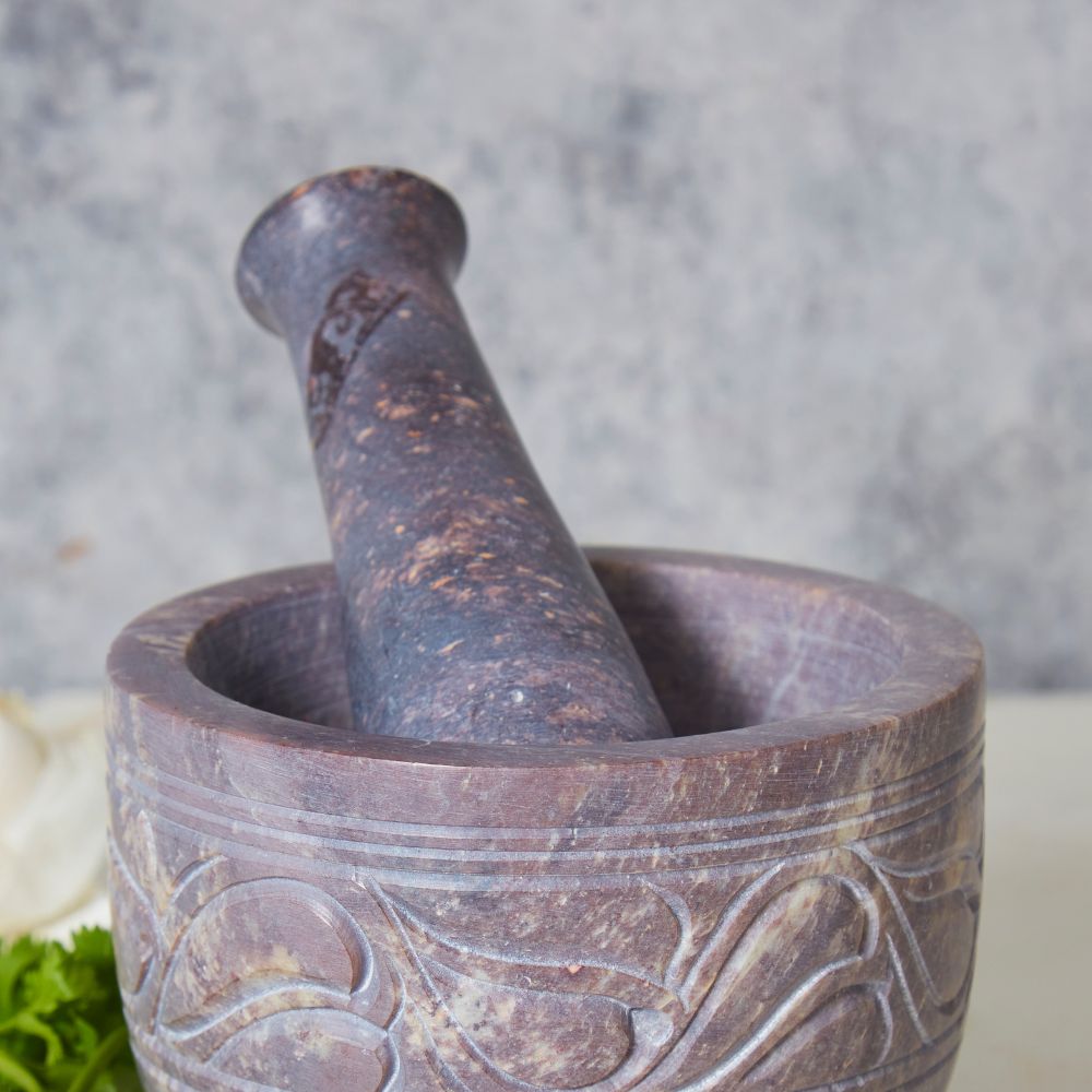 Etched Herbs Mortar Pestle