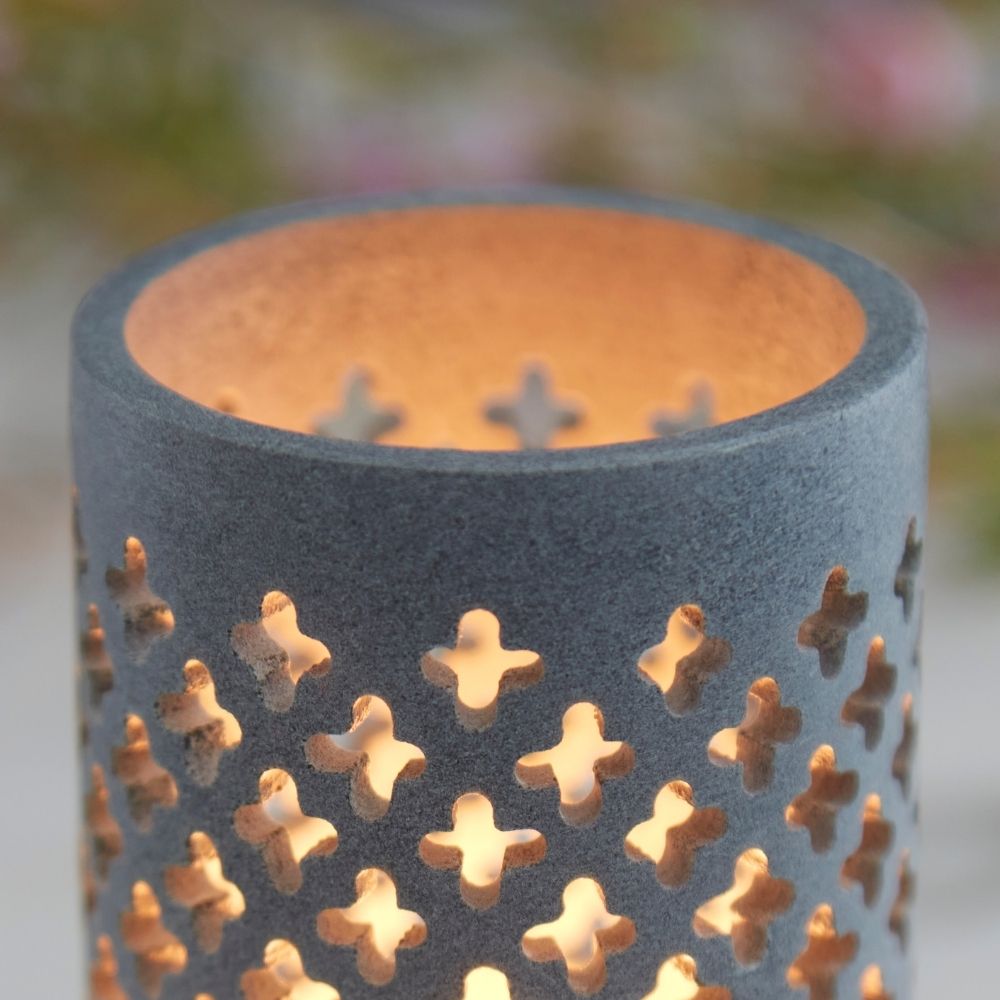 Lattice Gray Stone Pillar Tealight Holder