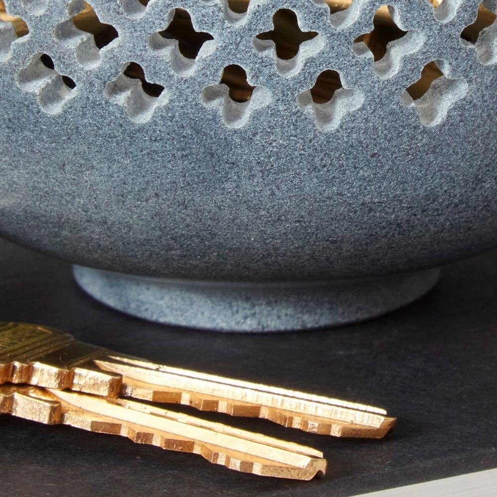 Lattice Gray Stone Keys Paper Clips Ring Dish