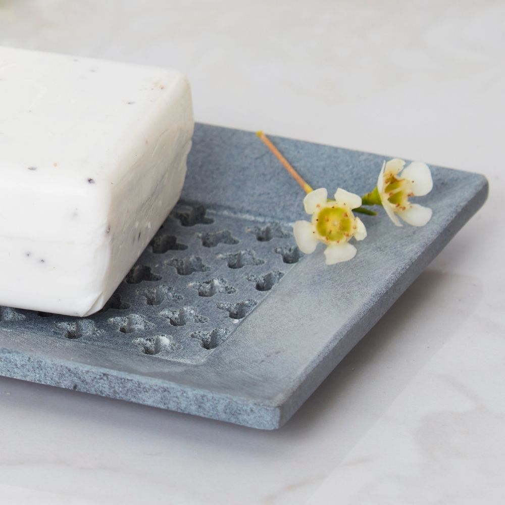 Lattice Gray Stone Soap Dish