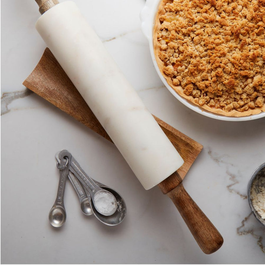 White Marble Rolling Pin with Wood Base