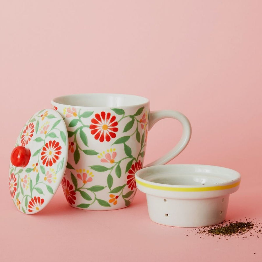 Spring Flowers Ceramic Tea Mug with Infuser Cup