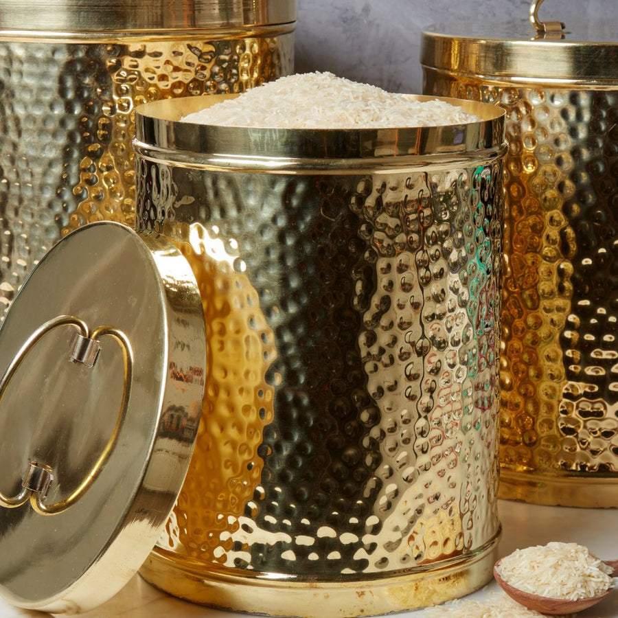 Pure Brass Hand Hammered Jumbo Rice Flour Canister Set